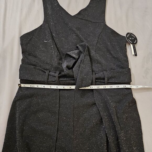 Addison Evenings Womens Black Slit Leg V Neck Glitter Jumpsuit Romper Whimsigoth - Picture 7 of 9